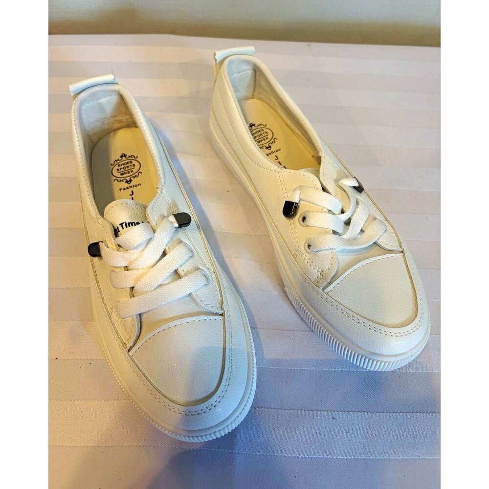 JIUYOU Men's White Solid Low Top Lace-Up Athletic Sneaker Shoes